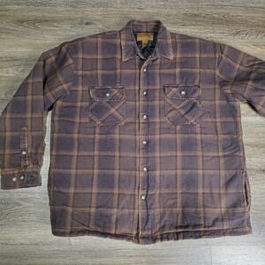 St Johns Bay XL Flannel Shirt Jacket Mens Brown Plaid Excellent Quilted Lined